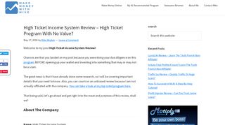 High Ticket Income System Review – High Ticket Program With No ...