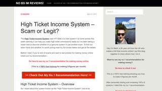 High Ticket Income System - Scam or Legit? - No BS IM Reviews!