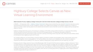 Highbury College Selects Canvas as New Virtual Learning Environment