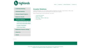 Investor Relations - Highlands Union Bank