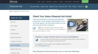 Check Your Financial Aid Status » Highline College Financial Aid Portal