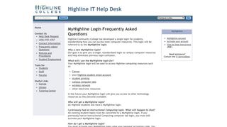 Highline IT Help Desk: MyHighline Login ... - Highline College
