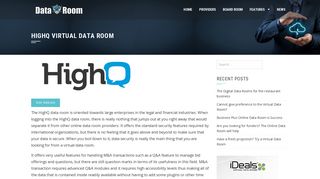 HighQ Virtual Data Room: review and the main features