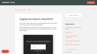 Logging into Spaces using OAuth – Hightail