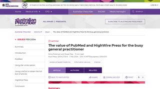 The value of PubMed and HighWire Press for the busy general ...