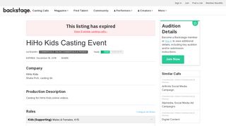 HiHo Kids Casting Event Casting Call | HiHo Kids - Commercials ...