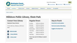 Hillsboro Public Library, Shute Park | wccls.org