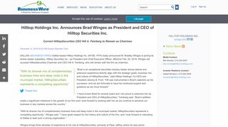 Hilltop Holdings Inc. Announces Brad Winges as President and CEO ...