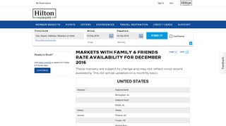 Markets with Family & Friends Rate Availability - Hilton Honors