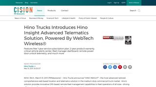 Hino Trucks Introduces Hino Insight Advanced Telematics Solution ...