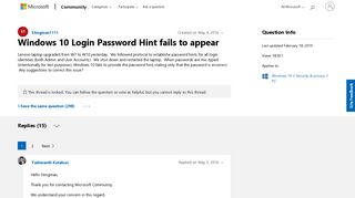 Windows 10 Login Password Hint fails to appear - Microsoft Community