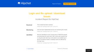HipChat Status - Login and file upload / download issues