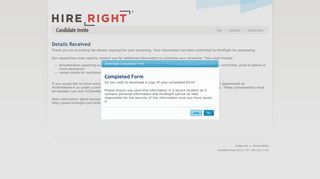 Completed Form - HireRight Candidate Portal