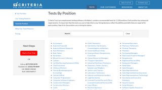 Tests By Position - Criteria Corporation