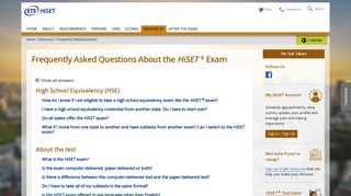HiSET FAQ (For Test Takers) - ETS