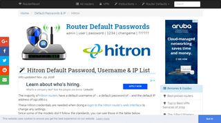 Hitron Default Password, Login & IP List (updated November 2018 ...