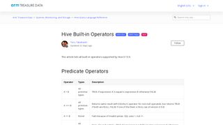 Hive Built-in Operators – Arm Treasure Data