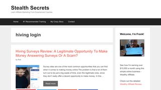 hiving login | | Stealth Secrets