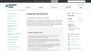 Corporate Transactions | CenterPoint Energy, Inc.,
