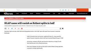 HL&P name will vanish as Reliant splits in half - Houston Chronicle