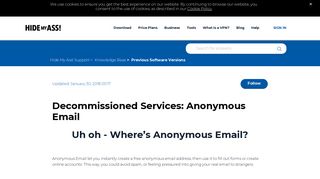 Decommissioned Services: Anonymous Email – Hide My Ass! Support
