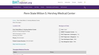 Penn State Milton S. Hershey Medical Center | BMT Infonet