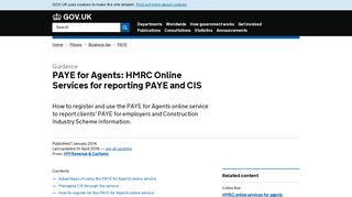 PAYE for Agents: HMRC Online Services for reporting PAYE and CIS ...