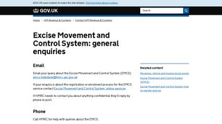 Excise Movement and Control System: general enquiries - GOV.UK