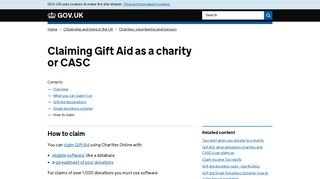 Claiming Gift Aid as a charity or CASC: How to claim - GOV.UK