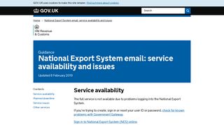 National Export System email: service availability and issues - GOV.UK