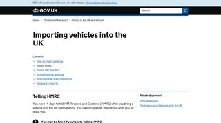 Importing vehicles into the UK: Telling HMRC - GOV.UK