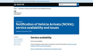 Notification of Vehicle Arrivals (NOVA): service availability and issues ...