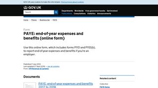 PAYE: end-of-year expenses and benefits (online form) - GOV.UK