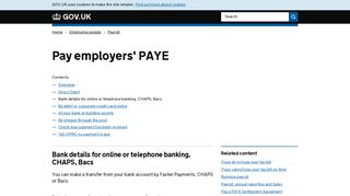 Pay employers' PAYE: Bank details for online or telephone banking ...