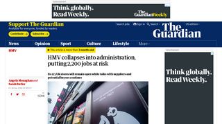 HMV collapses into administration, putting 2,200 jobs at risk | Business ...