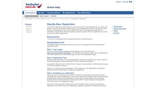 Online Help Hochschulstart - Step-By-Step: Registration
