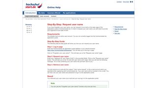Online Help Hochschulstart - Step-By-Step: Request user name