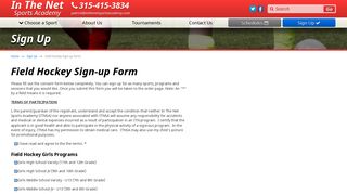 Field Hockey Sign-up Form | In the Net Sports Academy