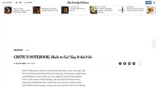 CRITIC'S NOTEBOOK; HoJo to Go? Say It Ain't So - The New York Times