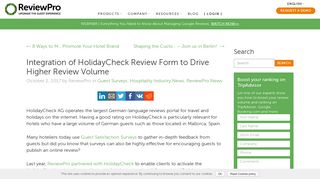 Integration of HolidayCheck Review Form to Drive Higher Review ...