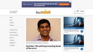 Hari Nair | We will keep investing ahead of the curve - Livemint