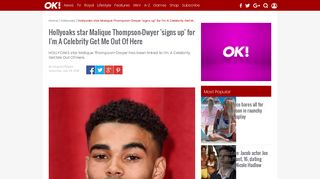 Hollyoaks: Malique Thompson-Dwyer 'signs up' for I'm A Celebrity | OK ...