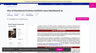 USE OF BLACKBOARD Holmes Institute uses Blackboard as its online ...