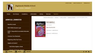 Arnold, Jennifer / Holt Online Algebra 1 Book - Highlands School District