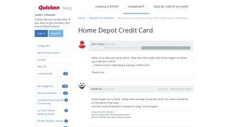Home Depot Credit Card | Quicken Customer Community - Get Satisfaction