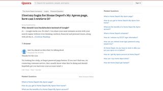 I lost my login for Home Depot's My Apron page, how can I retrieve ...