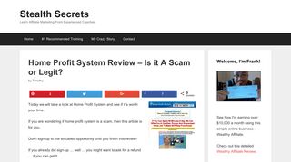 Home Profit System Review - Is it A Scam or Legit? | Stealth Secrets