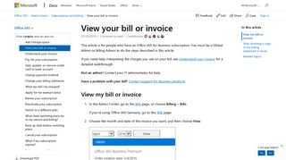 View your bill or invoice | Microsoft Docs