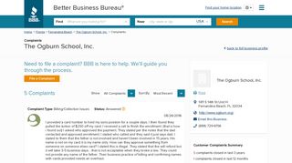The Ogburn School, Inc. | Complaints | Better Business Bureau® Profile