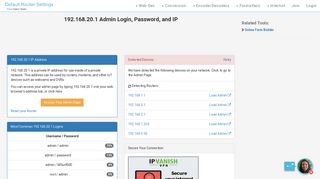 192.168.20.1 Admin Login, Password, and IP - Clean CSS